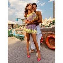 Μπλουζοφόρεμα μωβ με κίτρινο Antica Sartoria