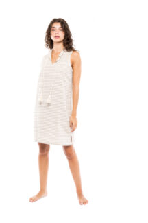 Φόρεμα ριγέ μπεζ χρυσό Pink Label