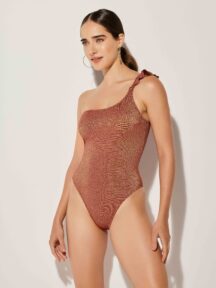 Ολόσωμο με έναν ώμο lurex χρυσό κόκκινο Lida Lingerie