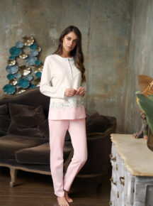 Πιζάμα λευκή ροζ floral Linclalor Πιζάμα λευκή ροζ floral Linclalor