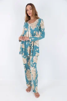 Πιζάμα πράσινη μπεζ floral Claire Katrania Πιζάμα πράσινη μπεζ floral Claire Katrania