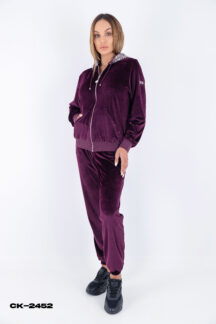 Set φόρμας μπορντό μωβ βελούδο Claire Katrania