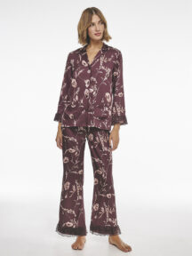Πυζάμα σατέν burgundy floral Lida Lingerie